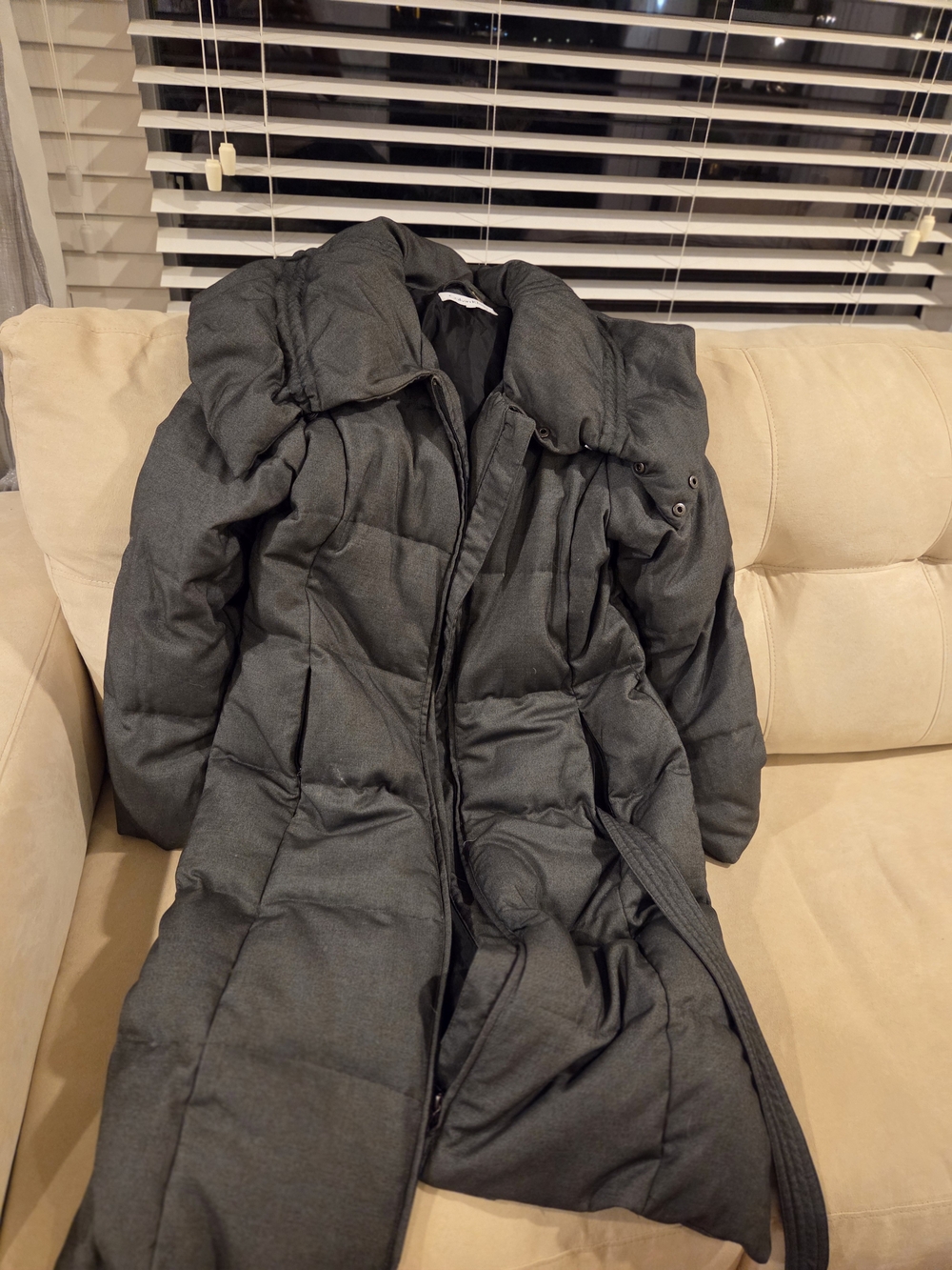 Calvin Klein Long Dark Gray Quilted Puffer Coat